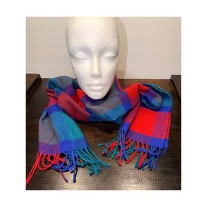 Cashmere Scarf Scotland‎ Plaid Blue Red Green Fringe Winter Warm Accent